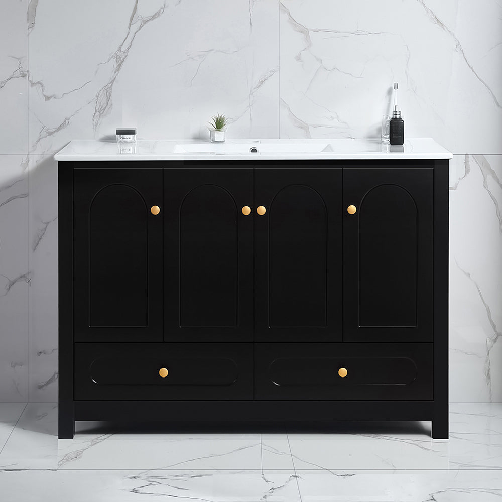 48" black Bathroom Vanity with Ceramic Sink Combo, Abundant Storage Cabinet -4 Soft close doors and 2drawers