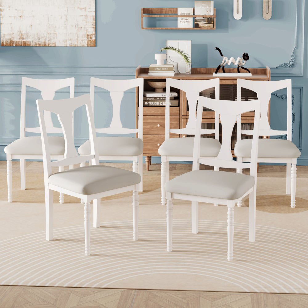 7-Piece Dining Table Set, 60inch to 78inch Extendable Wood Dining Table with Removable Leaf, Kitchen Table Set with 6 Upholstered Side Chair, Dining Table Set for 6
