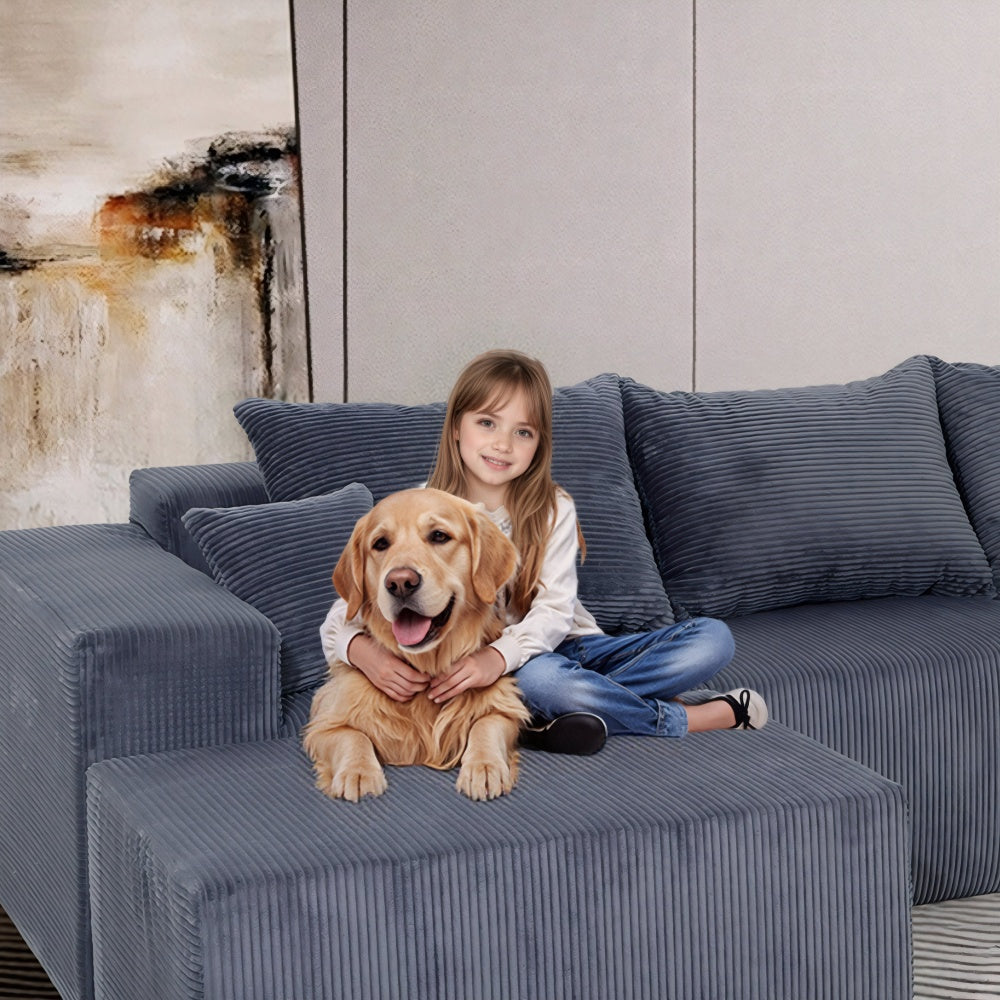 4-Piece Modular L-Shaped Sectional Sofa, No Assembly Needed, Convertible Couch with Spacious Chaise Lounge, Premium Corduroy Upholstery, Flexible Layout for Living Room or Apartment, Grey