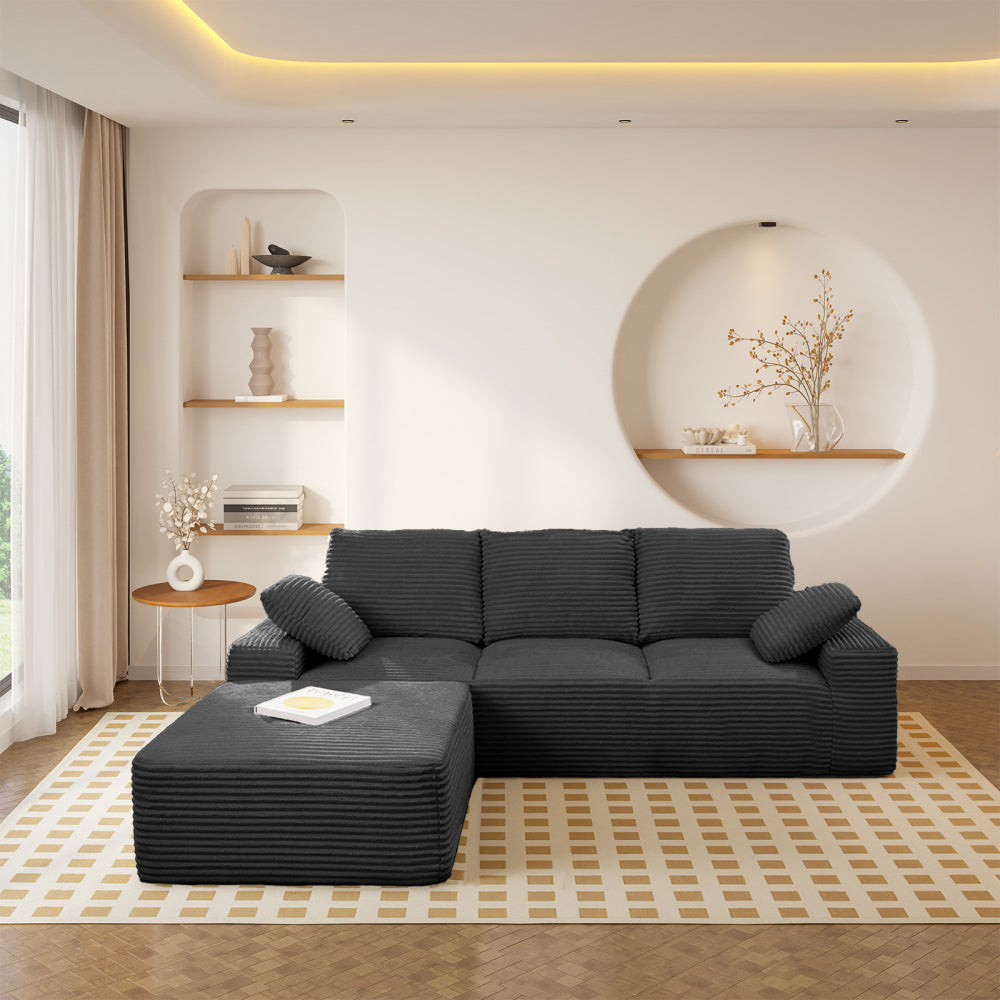 103.5" Cloud Sectional Couch with L-Shape Chaise,Modern Modular Sofa with Deep Seat, Upholstered Couches for Living Room Bedroom,No Assembly Required, Black (Plush Corduroy Fabric)