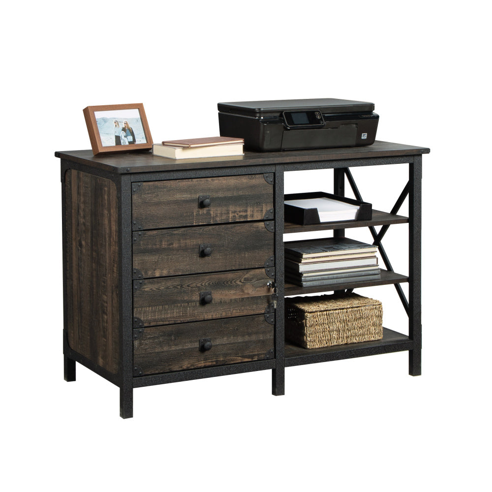 Sauder Steel River Commercial Office Credenza, L: 42.05" x W: 20.08" x H: 29.53", Carbon Oak Finish