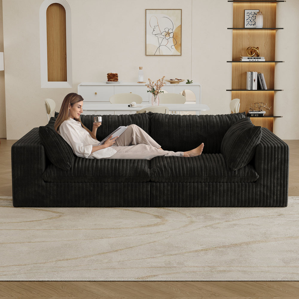 39.8" Cloud Sofa,Corduroy Fabric,Deep Seat Couches,Double-layer design,Removable  Cushion,No Assembly, DIY Combination for Living room, Bedroom,Conference room ,Apartment,Black