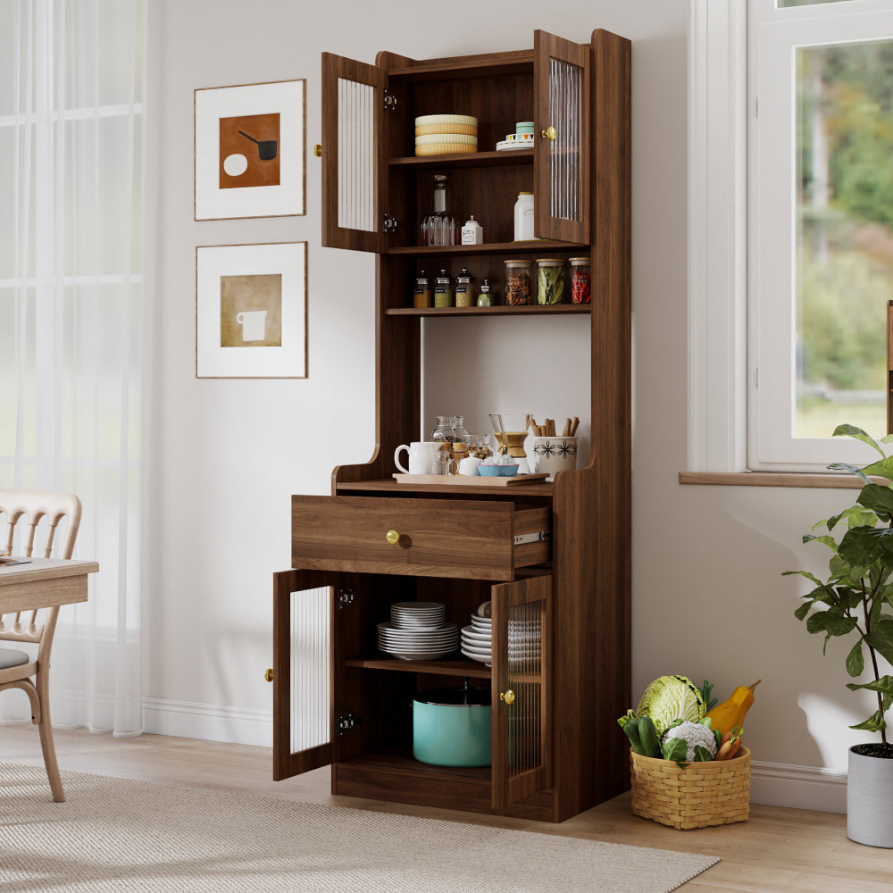 Kitchen Pantry Hutch Storage Cabinet, Farmhouse Kitchen Hutch Buffet Cabinet with Microwave Stand, Freestanding Buffet Sideboard Coffee Bar Cabinet