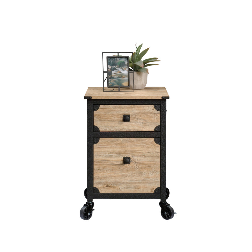 Steel River Pedestal File Cabinet, Metal Accent File Cabinet, Casters for Mobility, Industrial Style - Milled Mesquite Finish