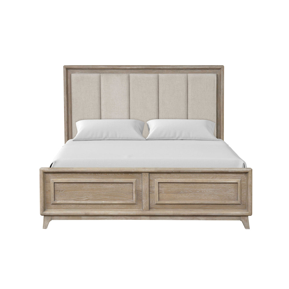Contemporary 1pc Eastern King Size Bed Channel Padded Headboard Oak Finish Bedroom Furniture