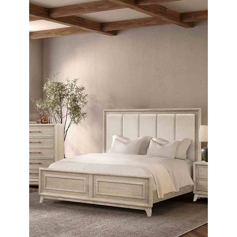 Contemporary 1pc Eastern King Size Bed Channel Padded Headboard Oak Finish Bedroom Furniture