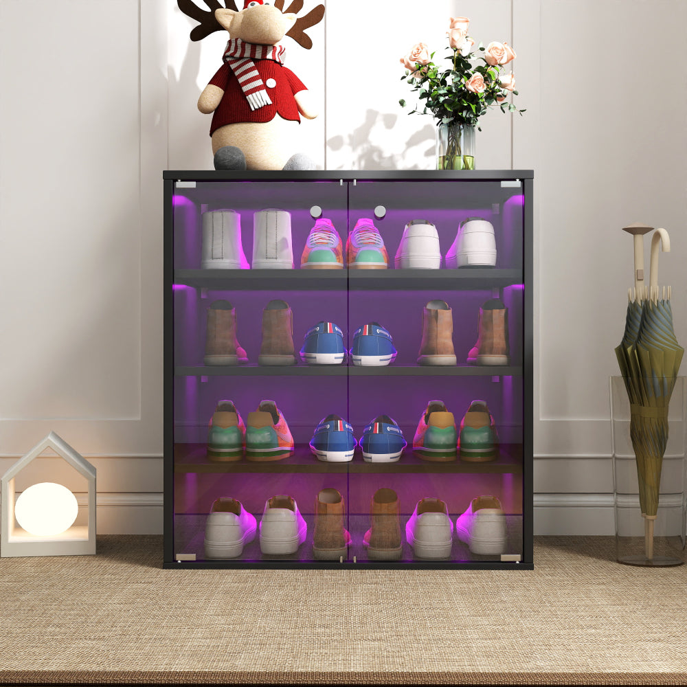 White Glass Door Shoe Box Shoe Storage Cabinet  With RGB Led Light