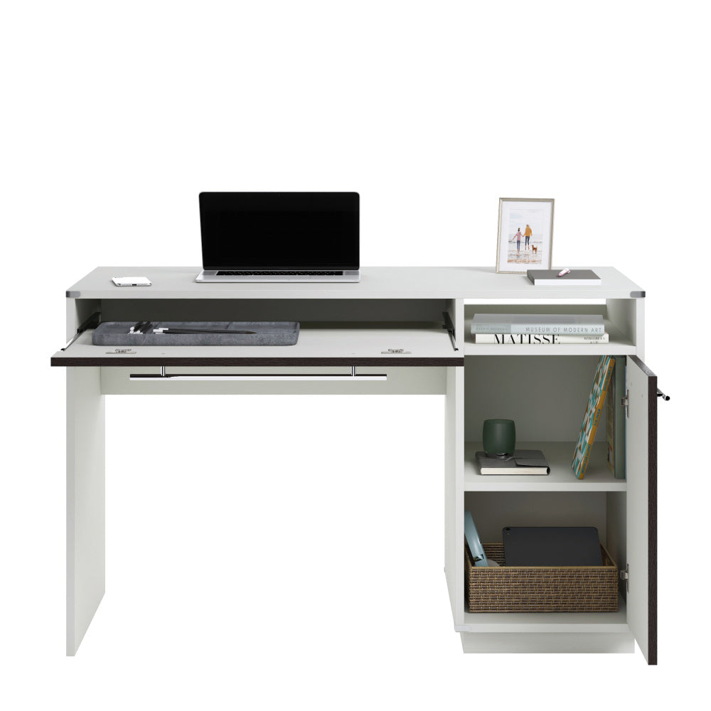 Sauder Vista Key Single Pedestal Computer Desk with Storage, Misted Elm Finish