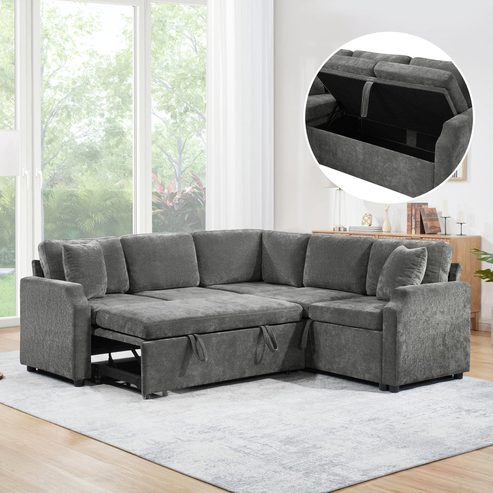 Sectional Sofa Bed L-shaped Sectional 81.9" Upholstered L-shaped Sofa with a Sofa Sleeper and a Hidden Storage Compartment for Living Room, Gray
