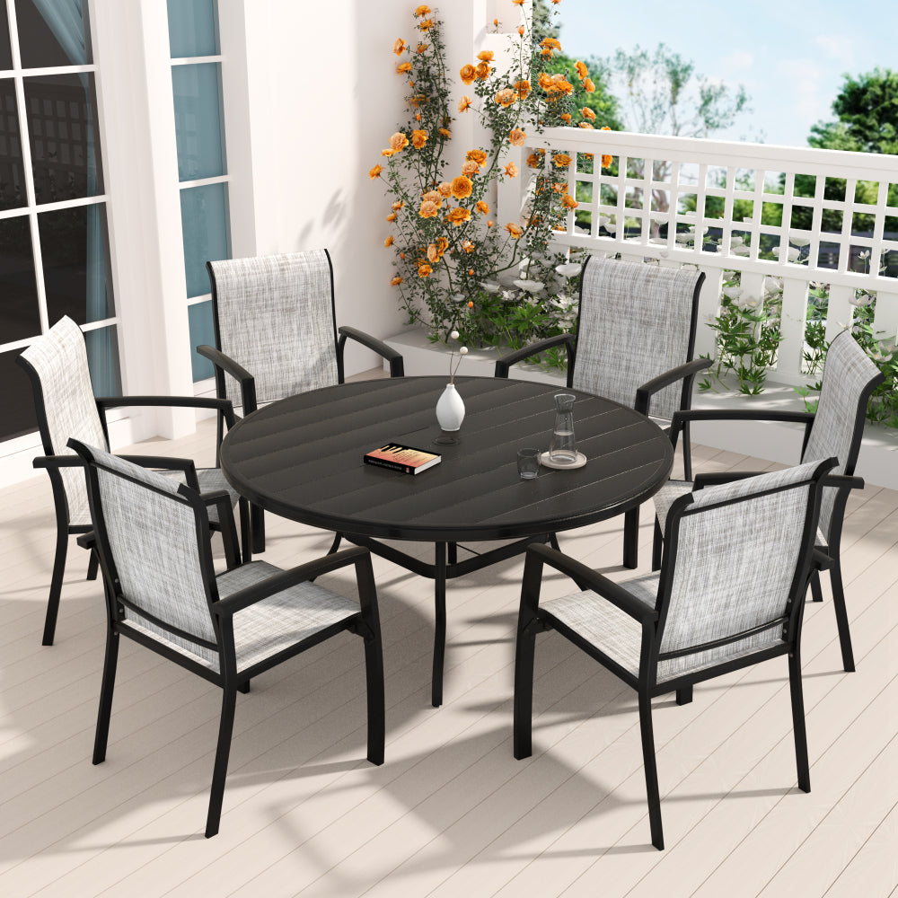7 Pieces Patio Dining Set, Patio Furniture Set of 6 Patio Stackable Dining Chairs and 52.95" Outdoor Metal Round Table