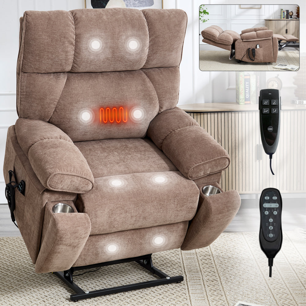 Black Leatheraire Heat Massage Dual Motor Infinite Position Up to 350 LBS Large Electric Power Lift Recliners with Hidden Cup Holders, Power-Remote, Medium-firm and Heavy Duty