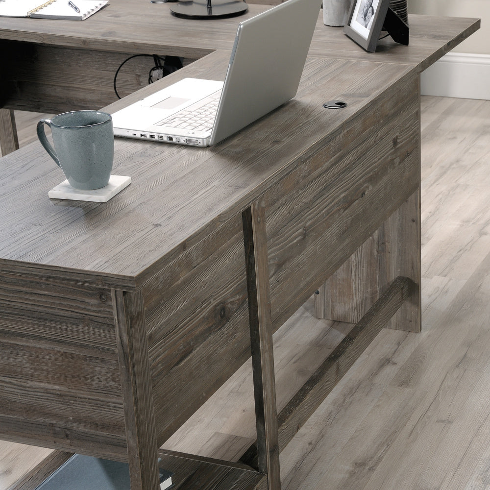 Sauder Summit Station L-Shaped Corner Home Office Desk with Drawer and Open Storage Shelf, in Pebble Pine