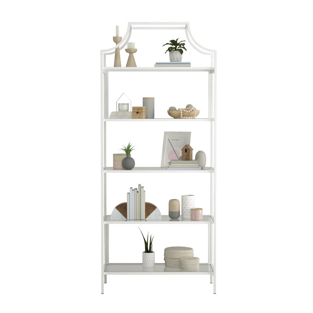 Sauder International Lux Modern 5 Tier Metal Glass Shelving Book Shelf White