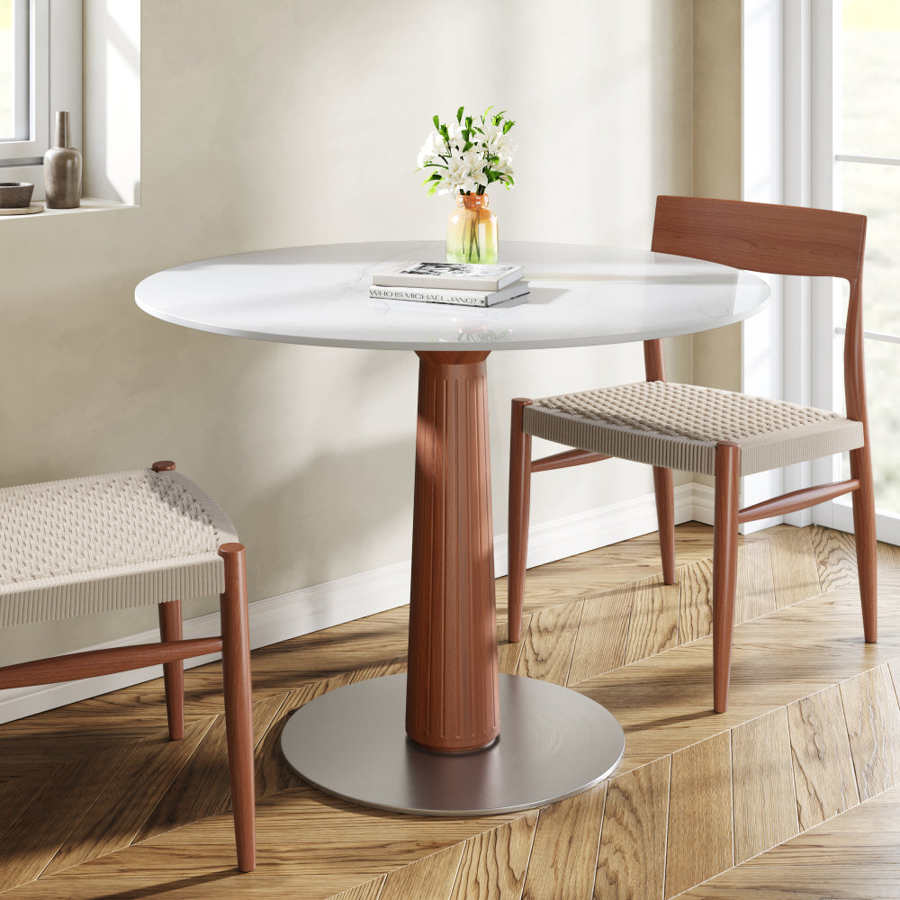 Farmhouse Round Dining Modern Bistro Table 43" - White Grey, Breakfast Nook Small Table For 2-4