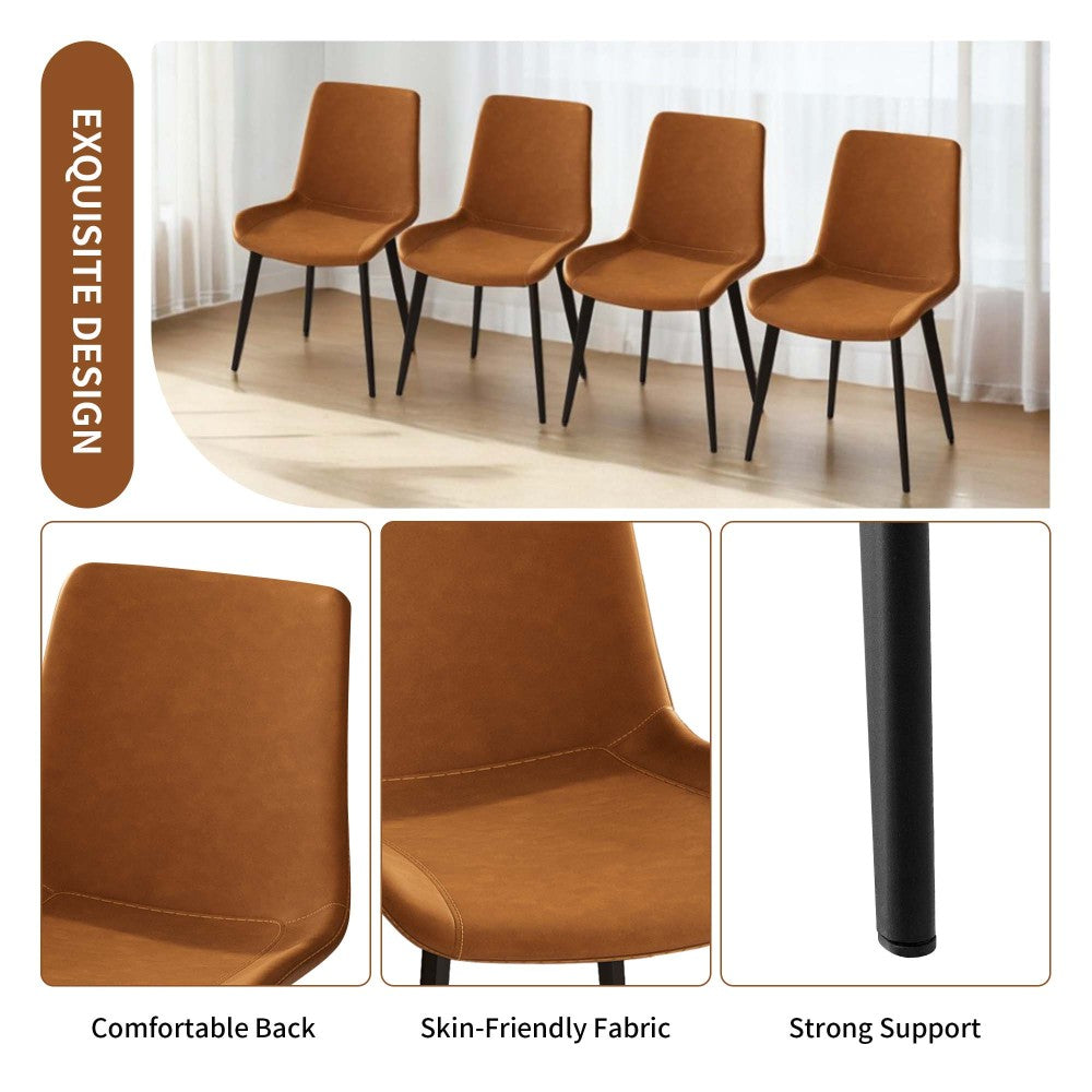 Dining Chairs 2PCS, Modern Kitchen & Dining Room Chairs, Upholstered Faux Leather Cushion Seat and Sturdy Metal Legs