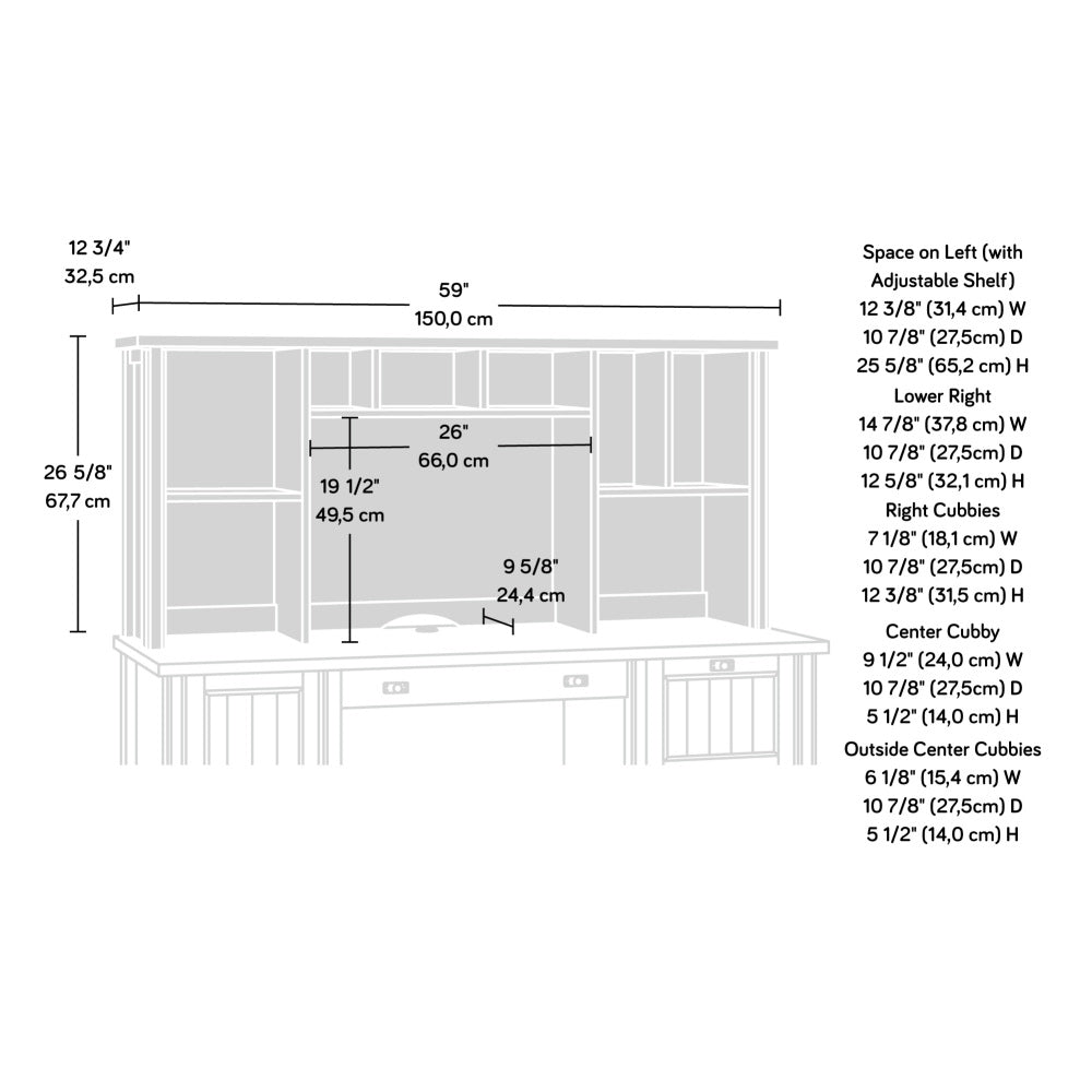 Sauder Costa Hutches + Returns, Desk Hutch with Adjustable Shelf, Credenza Desk Hutch - Chalked Chestnut Finish