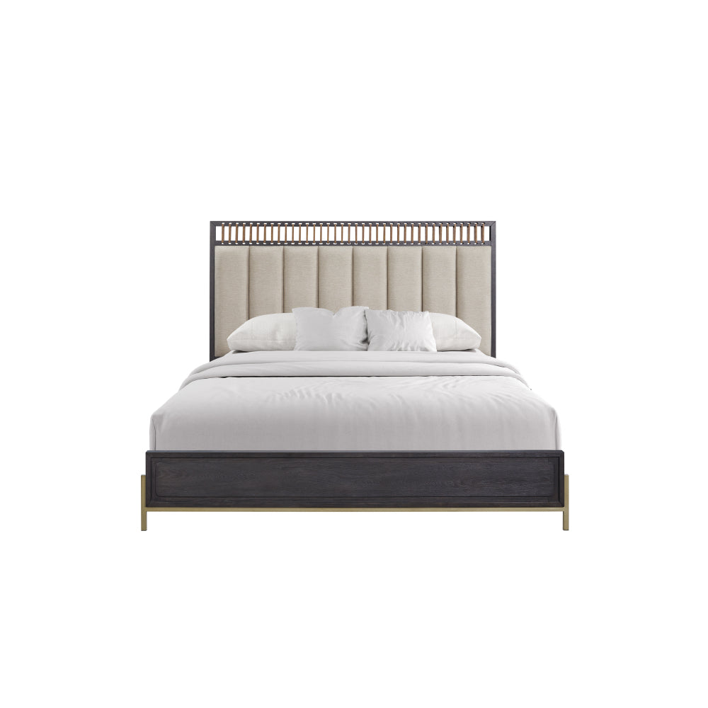Queen Upholstered & Strap Panel Bed - Peppercorn