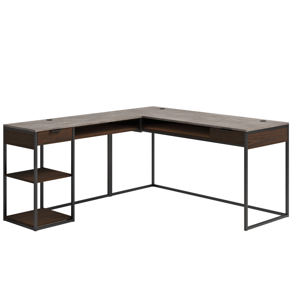 Sauder International Lux Modern L-Shaped Desk, Umber Wood Finish