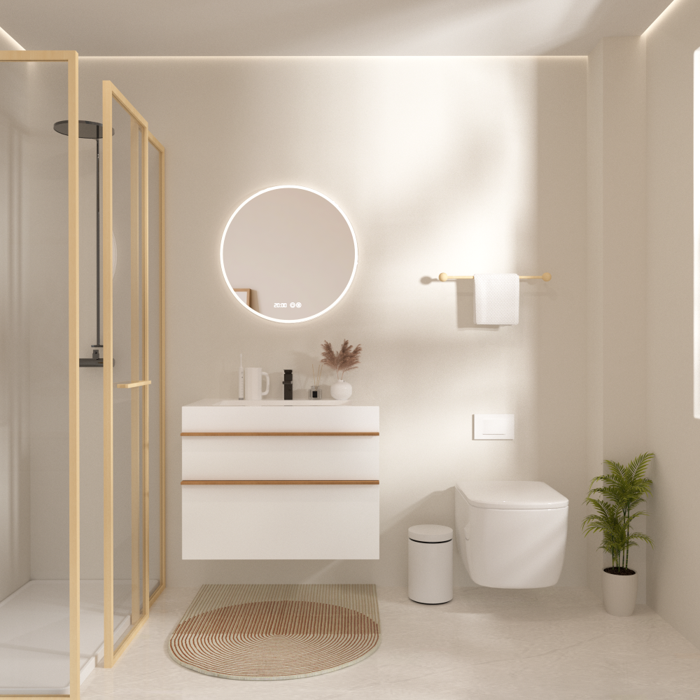 VELA 36 Inch White Wall Mounted Bathroom Vanity with Integrated Acrylic Sink, 2 Soft-Close Drawers, Pre-Assembled,Modern Floating Cabinet