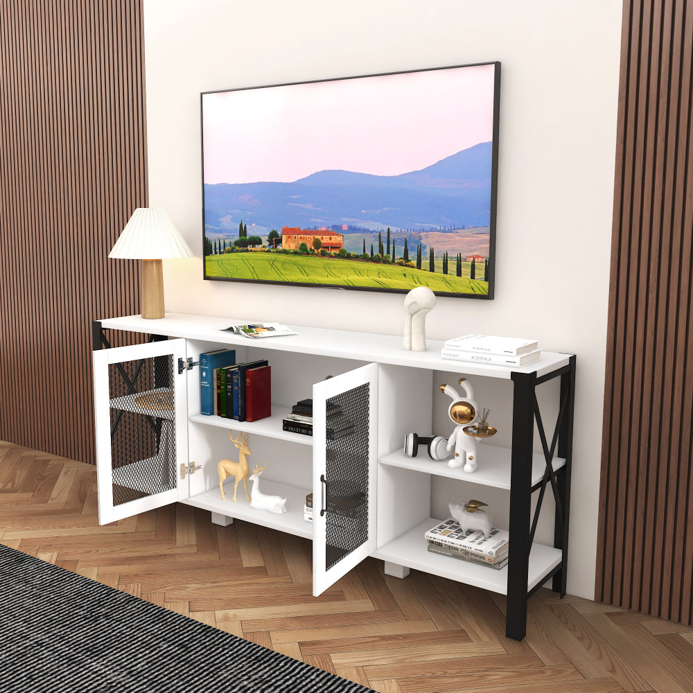 TV Stands for Living Room, Industrial TV Stand for Bedroom Furniture, Farmhouse TV Stand 80 Inch Television Stand , Modern Horizontal Wood and Metal Open Bookshelf
