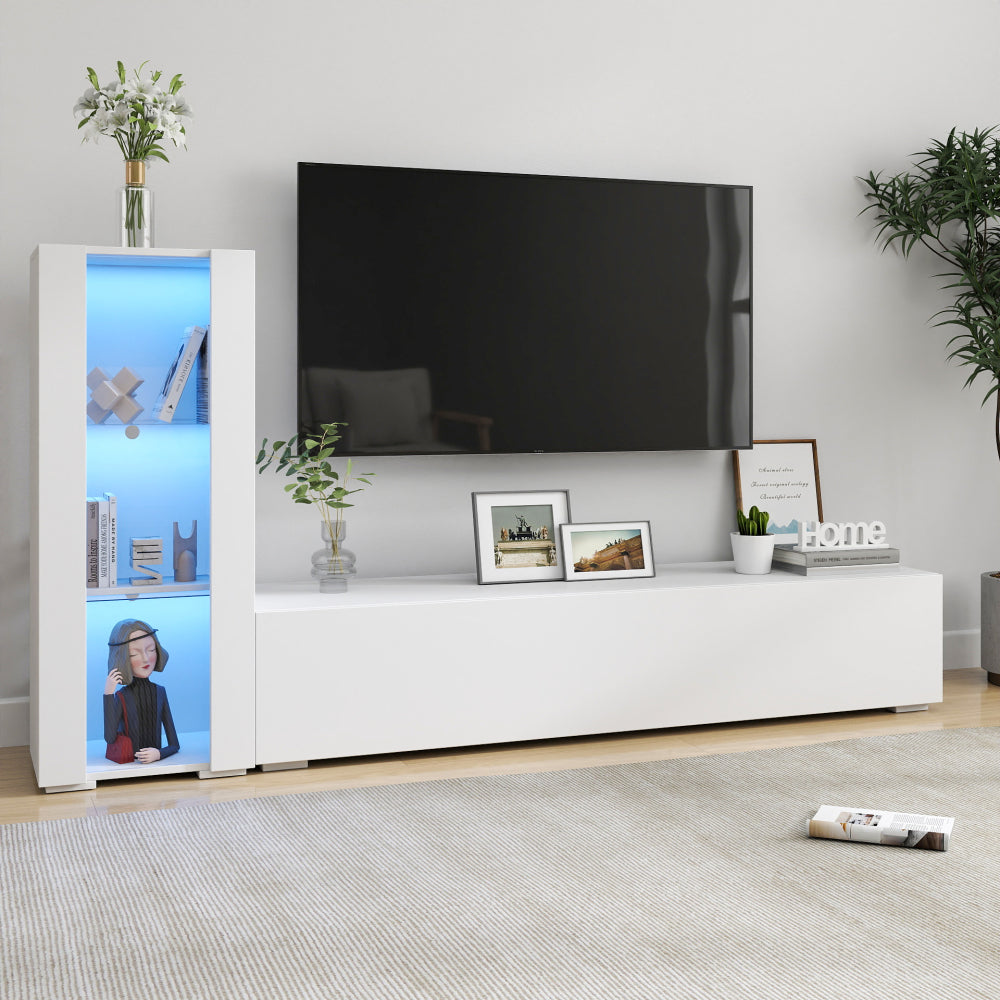 Storage Cabinets with aluminum strip lamp,with Glass Shelves, for Living Room/Bedroom/Office