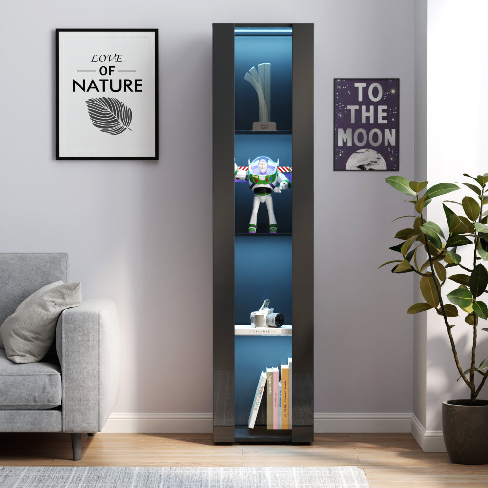 Storage Cabinets with aluminum strip lamp,with Glass Shelves, for Living Room/Bedroom/Office