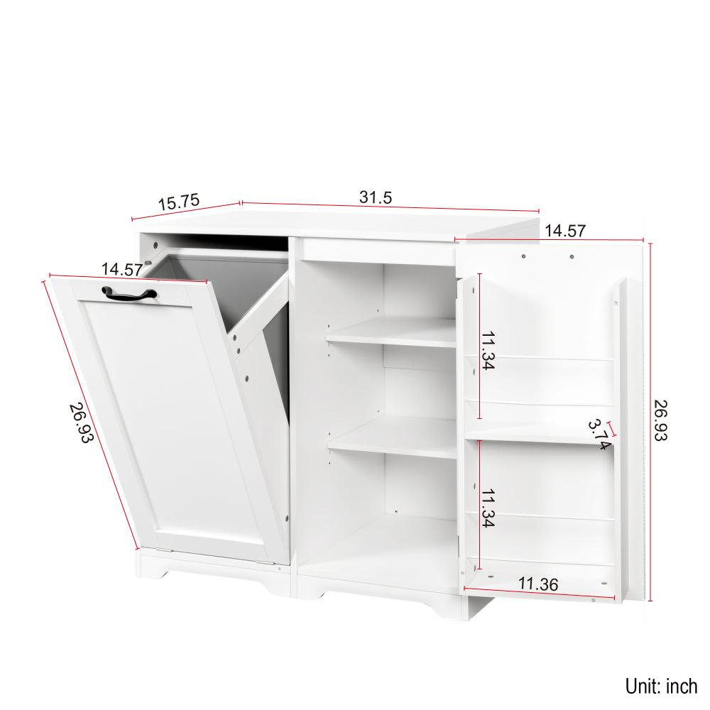Laundry Cabinet with Doors and shelf, Tilt-Out Laundry Hamper, Freestanding Style,  Adjustable Shelf, White