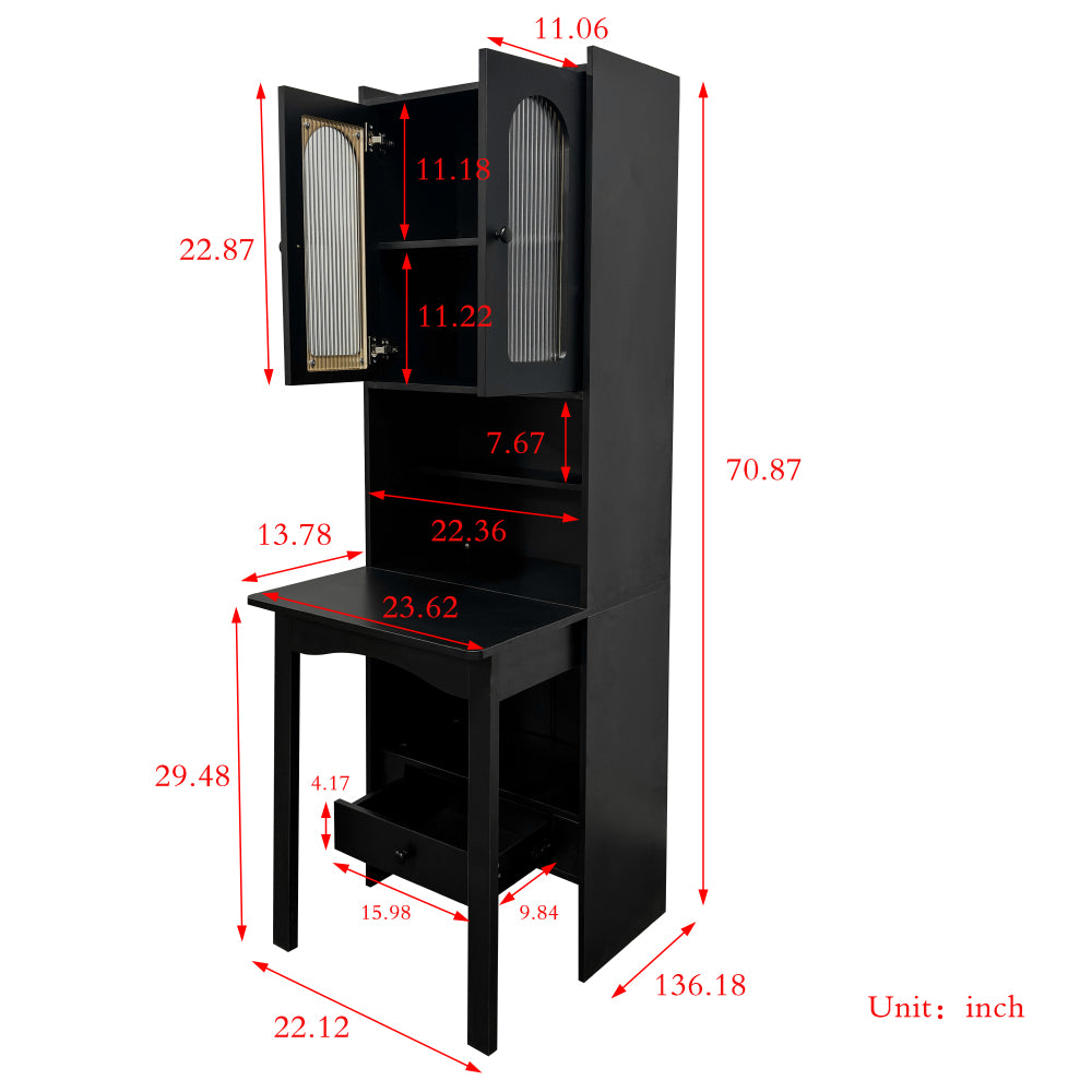 Fold-Out Convertible Writing Table,  Desk Cabinet with shelf and drawer Multi-Function Home Office Workstation