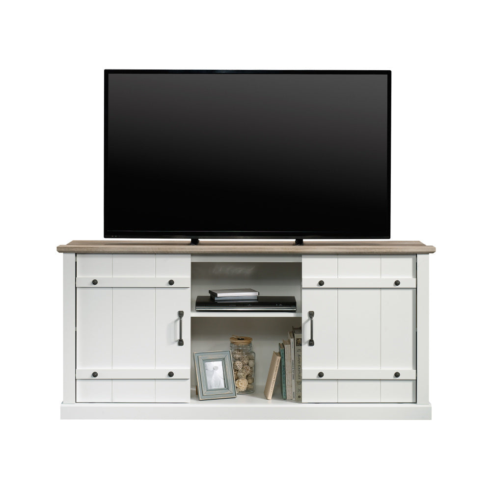 Sauder Miscellaneous Entertainment Farmhouse TV Stand, for TVs up to 70", Soft White Finish
