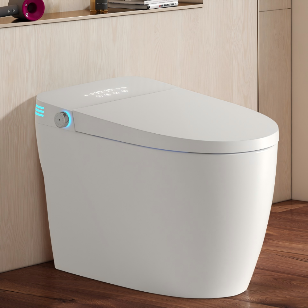 Tankless Smart Toilet With Bidet Built In, One-piece Bidet Toilet Seat, Auto Flush,Heated Seat, Warm Water and Dry, Adjustable Temp,Remote Control Side Know