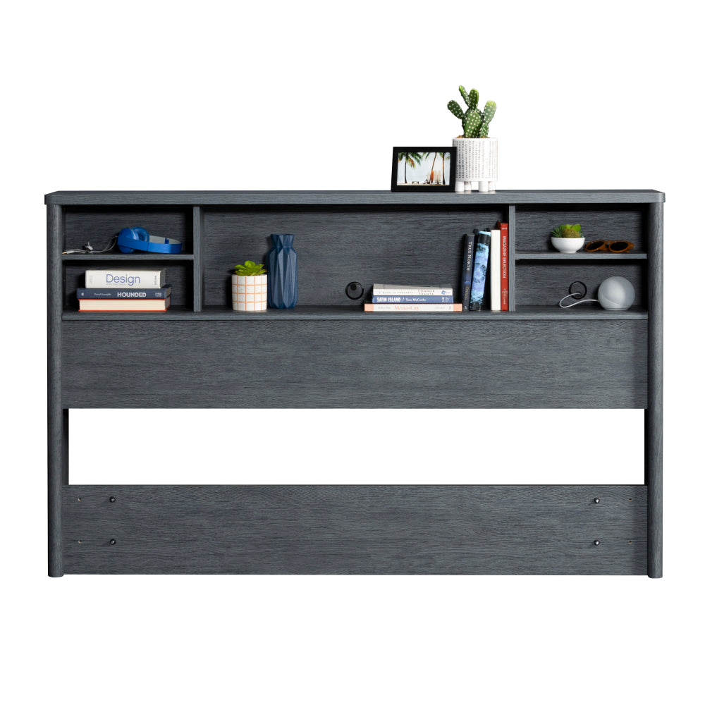 Full/Queen Bookcase Headboard, Denim+Brown finish