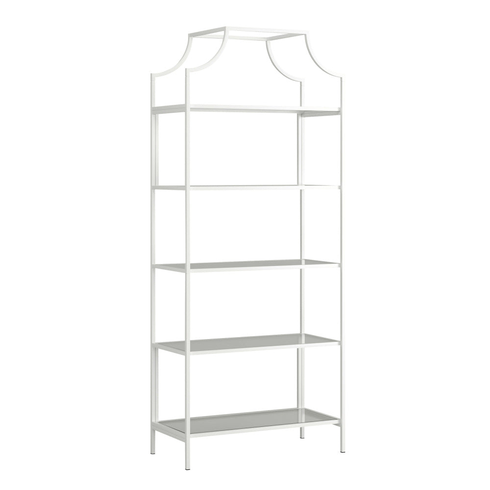 Sauder International Lux Modern 5 Tier Metal Glass Shelving Book Shelf White