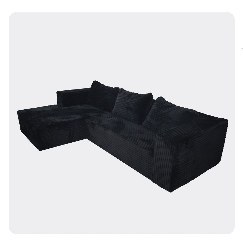 Cloud Sectional Couch with L-Shape Chaise,Modern Modular Sofa with Deep Seat, Upholstered Couches for Living Room Bedroom,No Assembly Required, Black (Plush Corduroy Fabric)