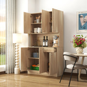 70.87" Tall Wardrobe& Kitchen Cabinet, with 6-Doors, 1-Open Shelves and 1-Drawer for bedroom,Rustic Oak