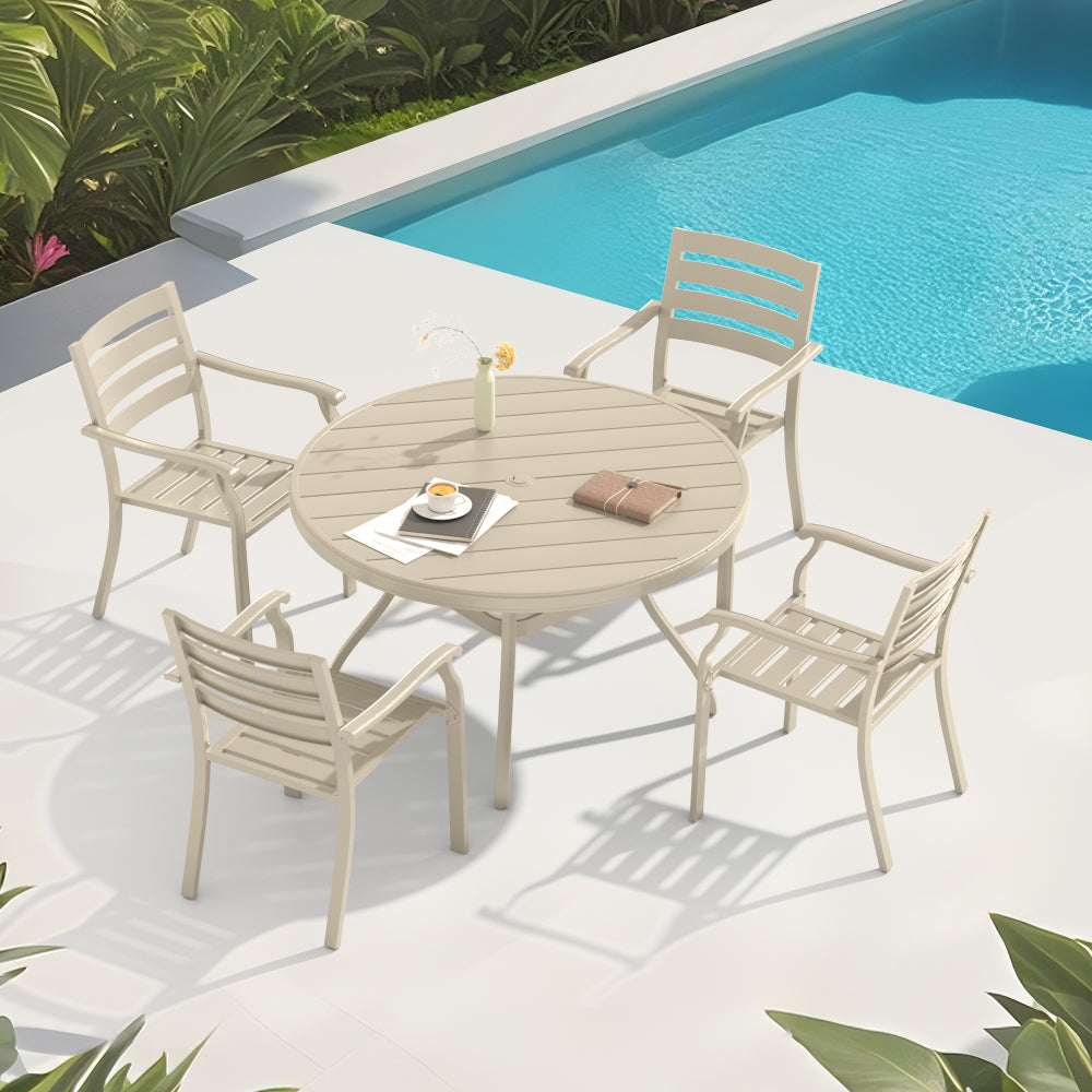 5 Pieces Outdoor Patio Dining Set, 4  Stackable Metal Dining Chairs and 40.6" Round Metal Dining Table, Outdoor Table and Chairs for Lawn Garden Backyard Deck