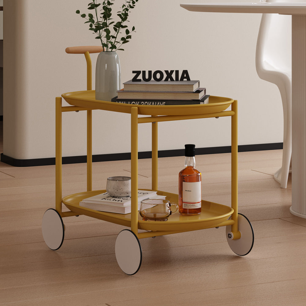 Moon storage cart (yellow) Nordic Internet celebrity mobile trolley kitchen simple double storage shelf living room sofa storage shelf