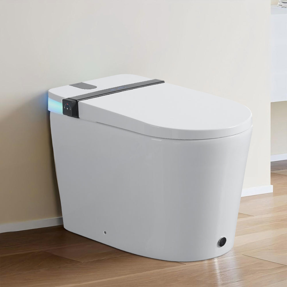 Smart Toilet with Bidet Seat Built-in,Auto Open/Close Seat, Foot Sensor, LED Display,Night Light, Warm Water & Dryer,Revolving lamp,Side Knob With Multiple Controls