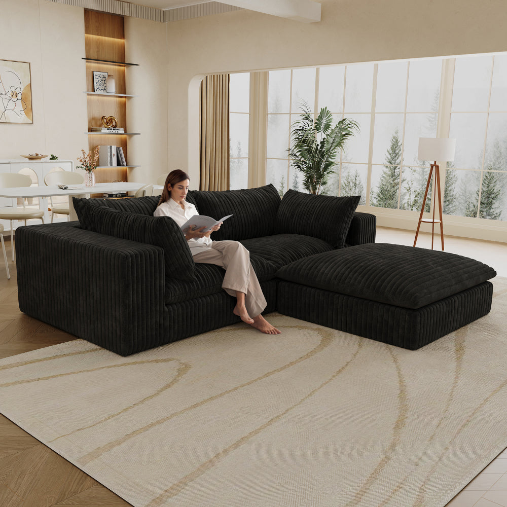 39.8" Cloud Sofa,Corduroy Fabric,Deep Seat Couches,Double-layer design,Removable  Cushion,No Assembly, DIY Combination for Living room, Bedroom,Conference room ,Apartment,Black