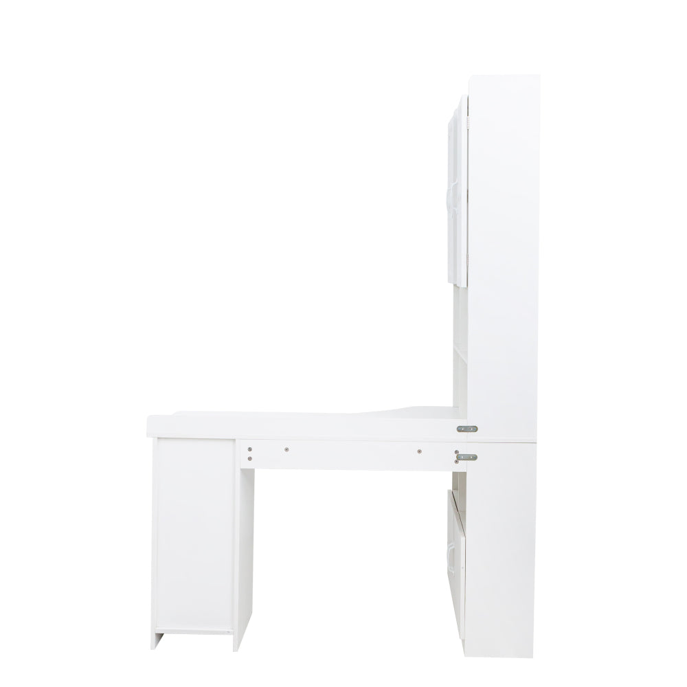 L-Shaped Corner Computer Desk  for Home Office or Study desk, Study Modern Style Table with Drawers, Bookshelf & Hutch, 2-in-1 L-Shaped Design, Large Working Space,white