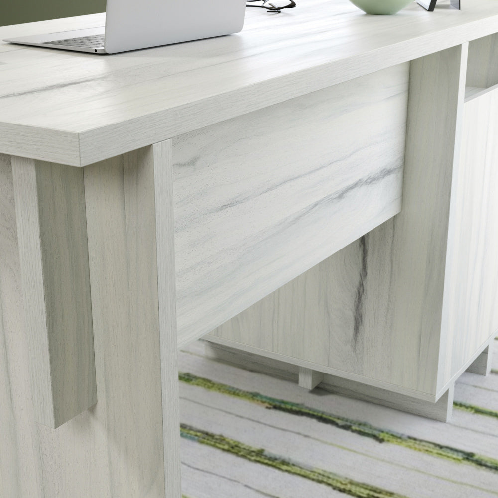 Sauder Porto Palma Single Pedestal Desk, L: 52.01" x W: 23.47" x H: 30.00", Haze Acacia Finish