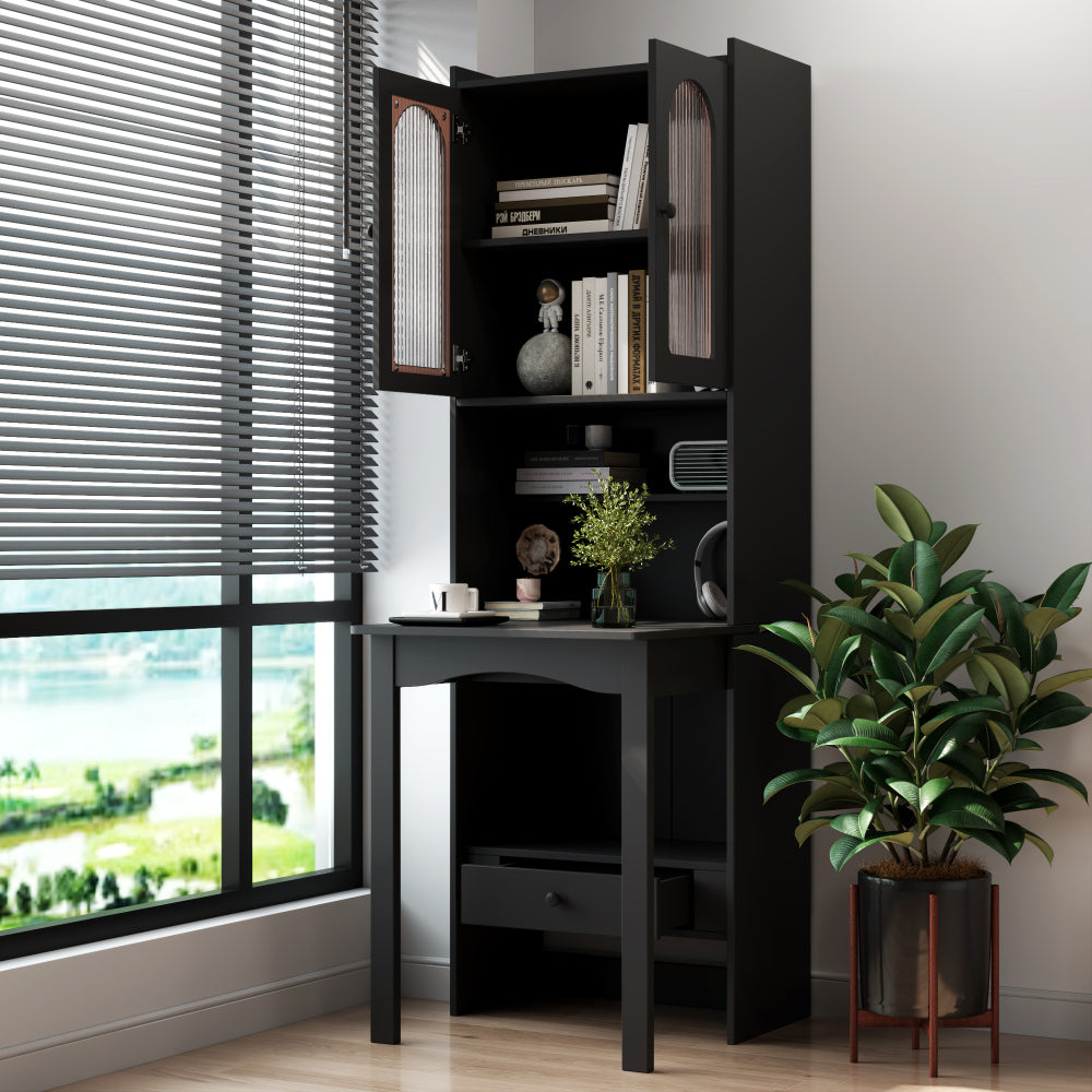 Fold-Out Convertible Writing Table,  Desk Cabinet with shelf and drawer Multi-Function Home Office Workstation