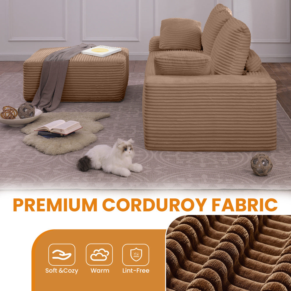 103.5" Cloud Sectional Couch with L-Shape Chaise,Modern Modular Sofa with Deep Seat, Upholstered Couches for Living Room Bedroom,No Assembly Required, Brown(Plush Corduroy Fabric)