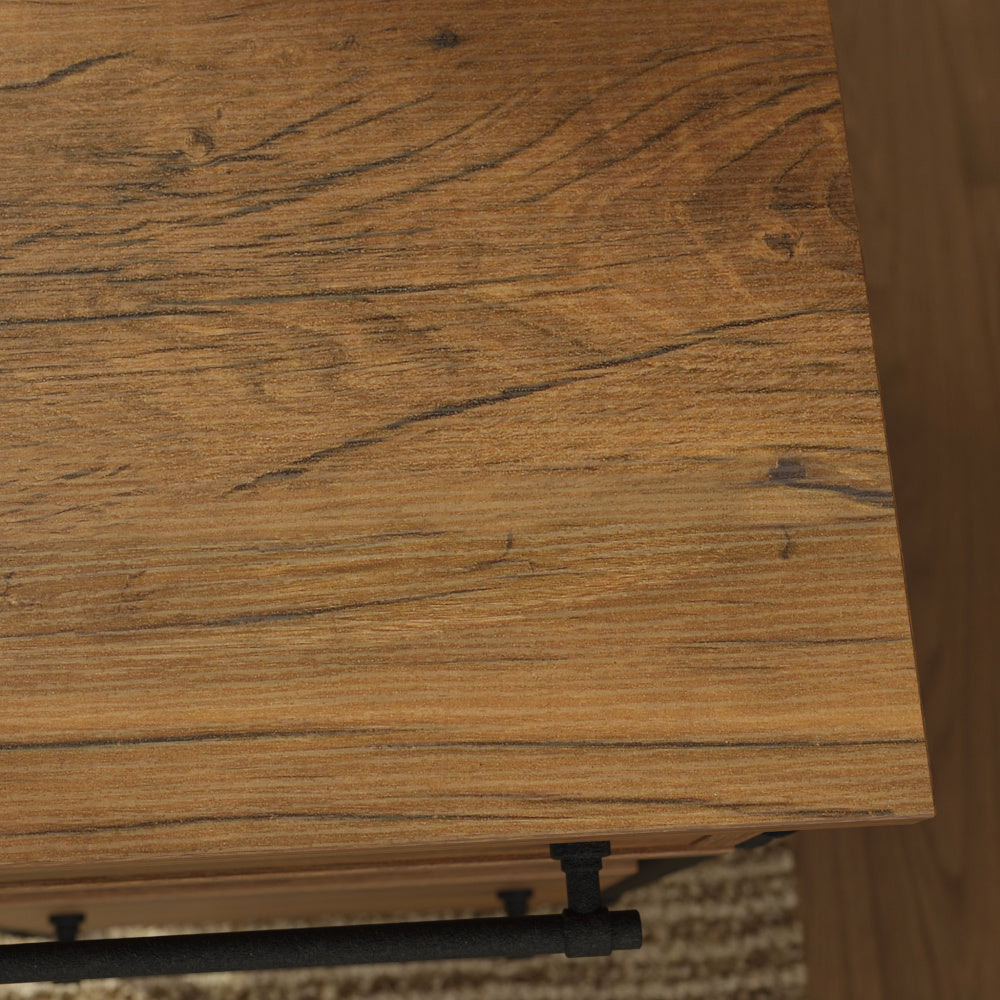 Sauder Iron City L Desk, Checked Oak Finish