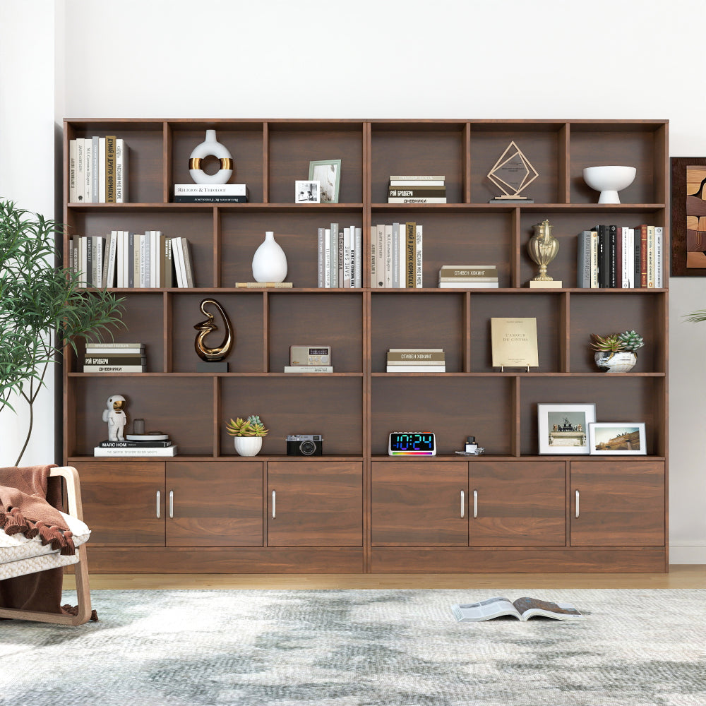 70.87" Tall Bookshelf with 10 Cubes and 3 Doors, 4-Tier Bookshelf, Open Shelf Bookcase with Cabinet, Modern Cube Storage Organizer for Living Room, and Office
