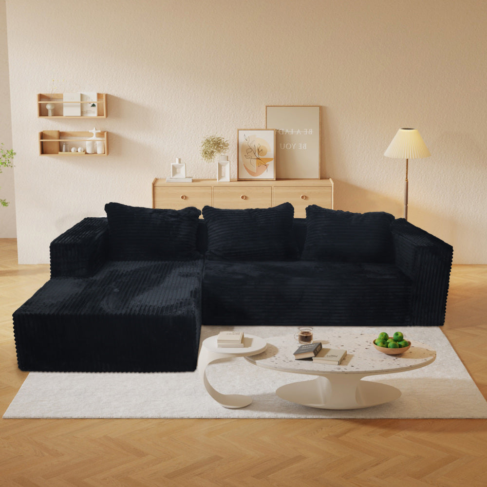 Cloud Sectional Couch with L-Shape Chaise,Modern Modular Sofa with Deep Seat, Upholstered Couches for Living Room Bedroom,No Assembly Required, Black (Plush Corduroy Fabric)