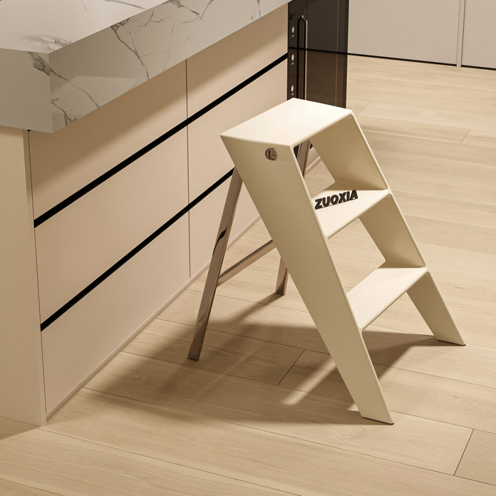 Home folding ladder frame indoor (white)multi-functional thick folding ladder stool simple creative anti-slip plastic edge table ladder frame