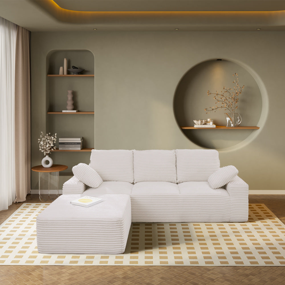 103.5" Cloud Sectional Couch with L-Shape Chaise,Modern Modular Sofa with Deep Seat, Upholstered Couches for Living Room Bedroom,No Assembly Required, Off white (Plush Corduroy Fabric)