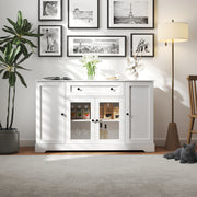 Buffet Cabinet with Storage, Modern Sideboard Buffet with Doors, Wood Coffee Bar Kitchen Storage Cabinet with Drawer and Adjustable Shelf for Kitchen, Dining Room, Living Room, White