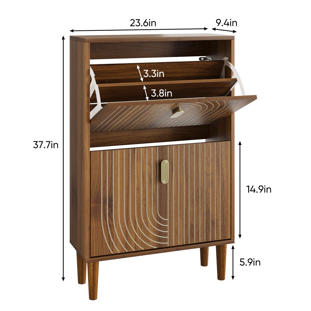 Shoe Storage Cabinet with 2 Flip Drawers,Free standing Shoe  Cabinet with Metal Handles for Entryway,Shoe Rack Cabinet with line groove design,23.6"W