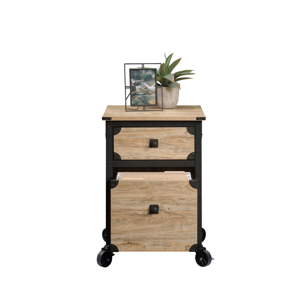Steel River Pedestal File Cabinet, Metal Accent File Cabinet, Casters for Mobility, Industrial Style - Milled Mesquite Finish